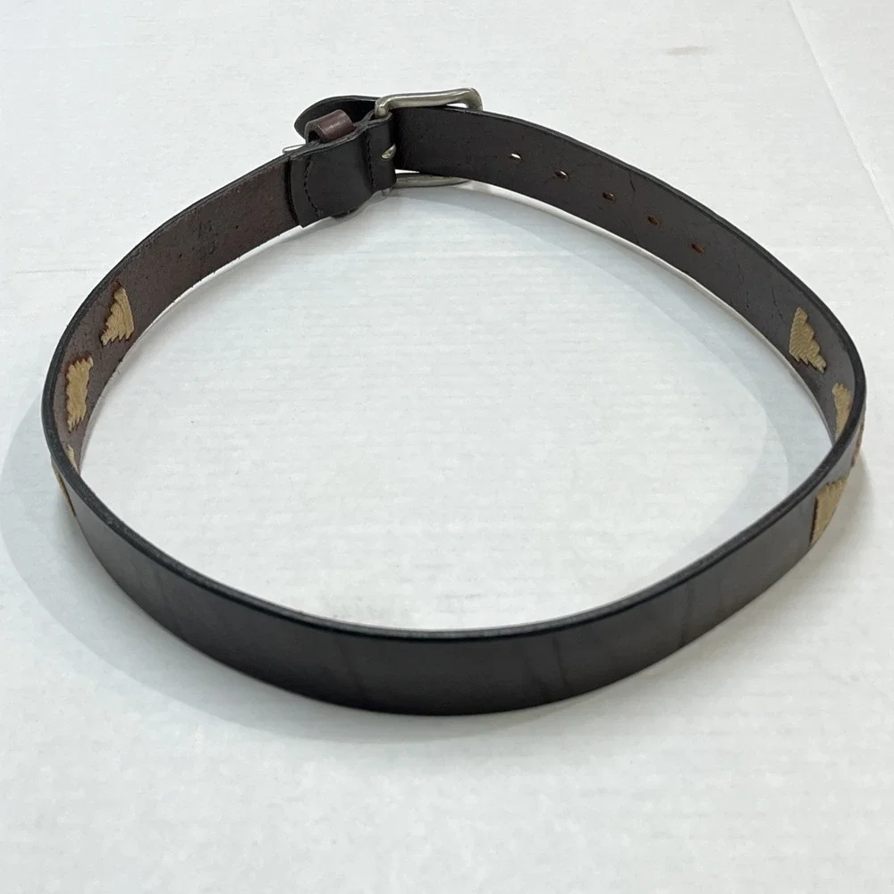 J Crew Belt Brown Leather‎ Stitched Aztec Southwestern Cowgirl Rodeo Size 30